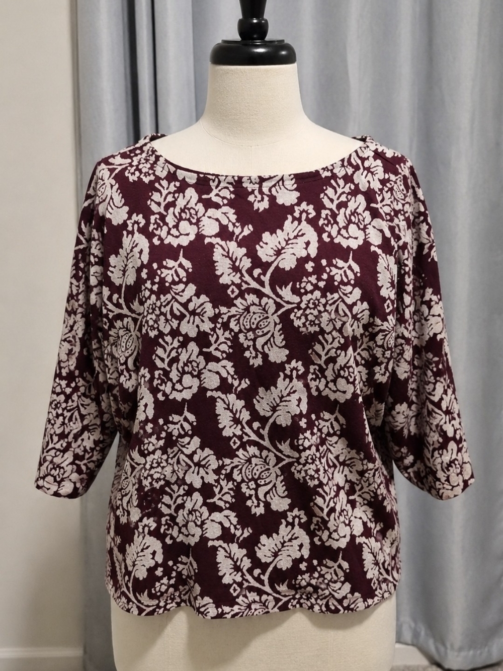St. John's Bay Maroon and Cream Floral Boatneck Tunic